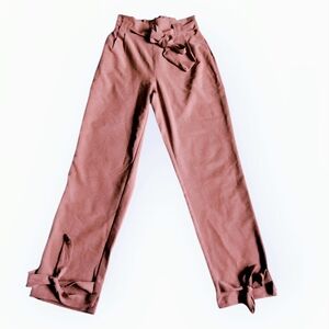 Grace Karin Dusty Rose Elastic Waist Tie Pants